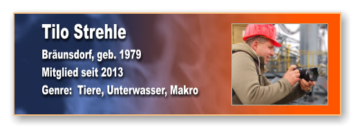 Tilo Strehle Bräunsdorf, geb. 1979 Mitglied seit 2013 Genre:  Tiere, Unterwasser, Makro